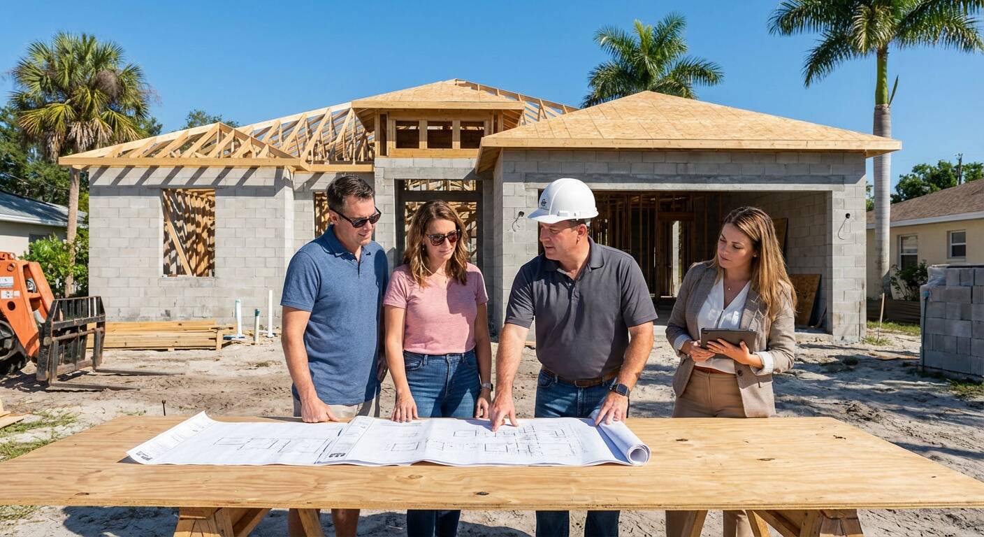 Custom home planning process in Largo, including design, permits, and material selection