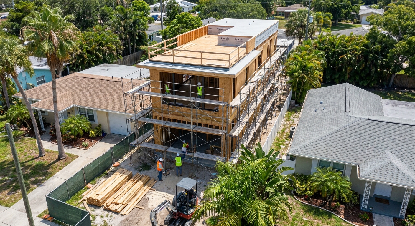 Custom home design on a narrow lot in Largo, maximizing space and modern style