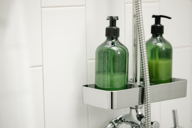 close-up of bathroom shelf