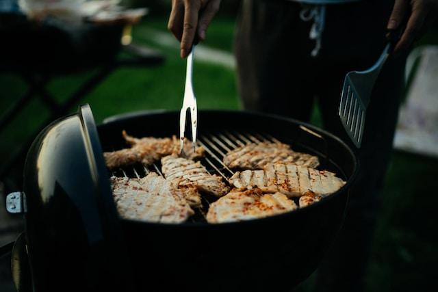grilled chicken meat in the outdoor kitchen