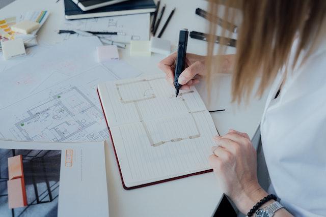 architect working on a floorplan 