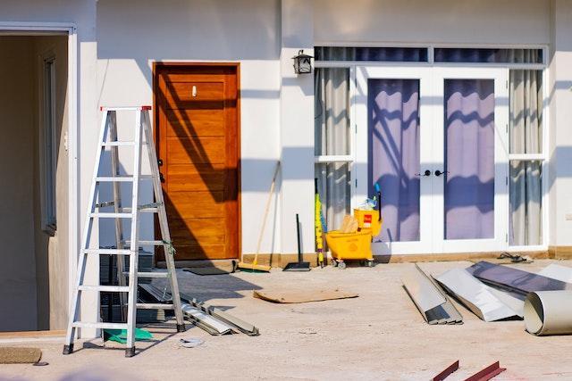 ladders and tools placed in the yard