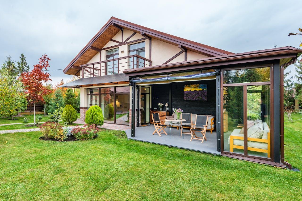 Terrace and a backyard of a suburban house.