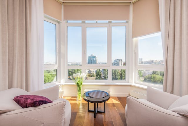 light, cozy room with big windows