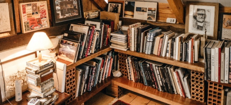 A cozy reading nook in an attic