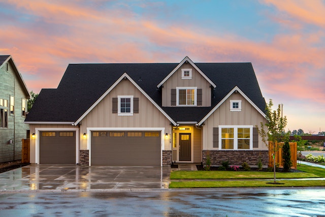 a modern home with a garage