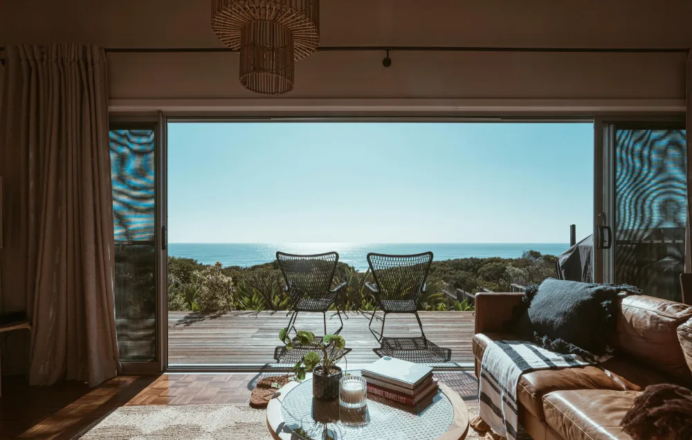 Terrace of a modern villa overlooking the ocean