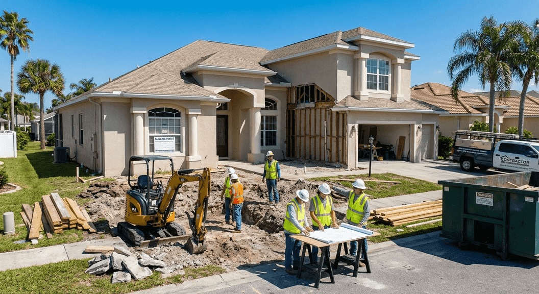 Building contractor overseeing major home repairs in Largo, Florida